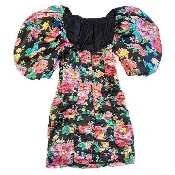 NWT For Love and Lemons Jolie Mini Dress with Puff Sleeves in Black - S - Picture 3 of 8